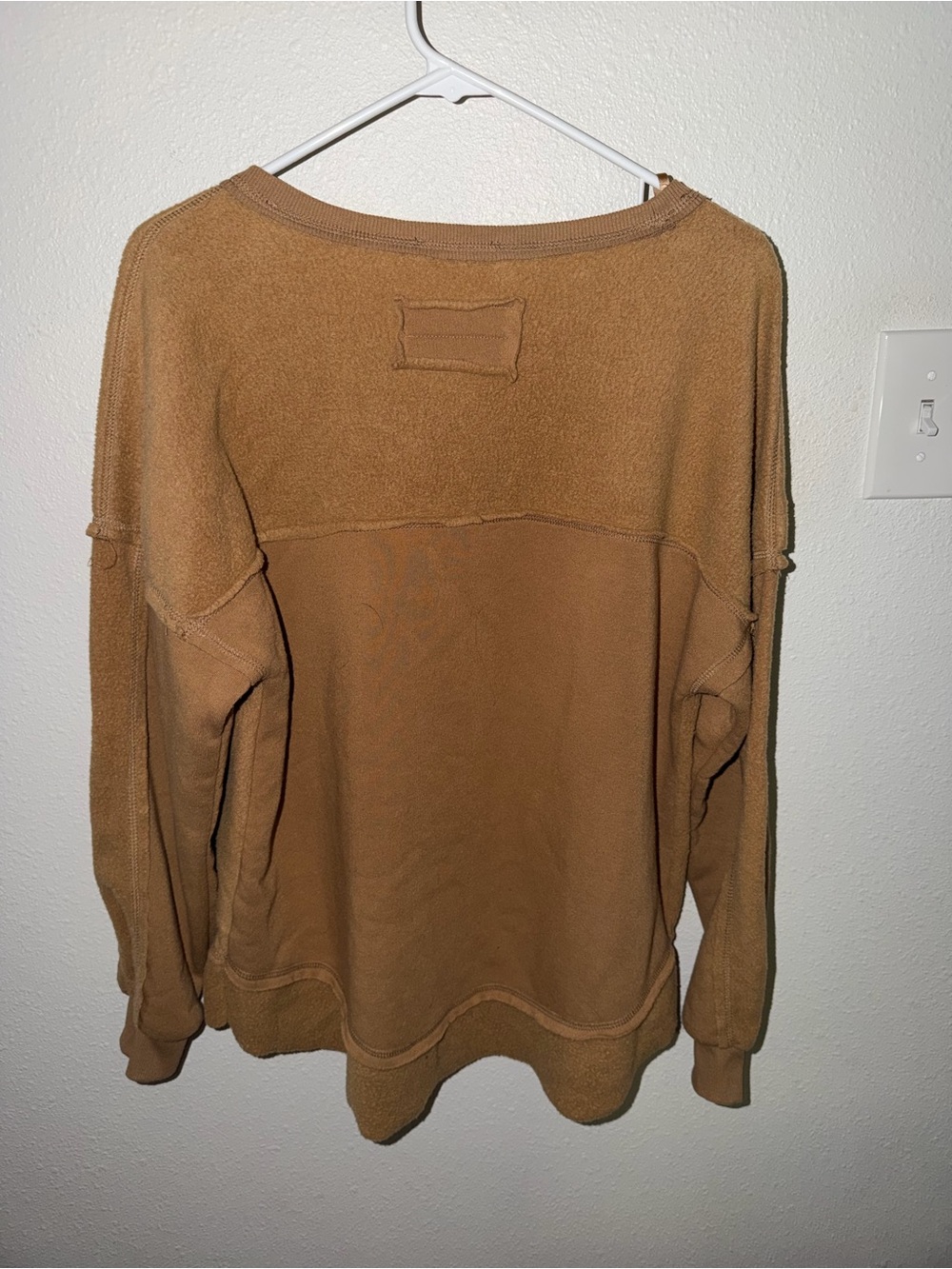 New In Camel Brown Oversized Raw Seam Pullover Top - Picture 3 of 6